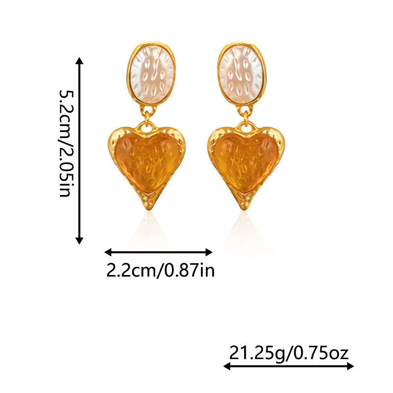 Silver needle pleated oval love heart stud earrings in green, purple, red, and yellow white on alloy posts.