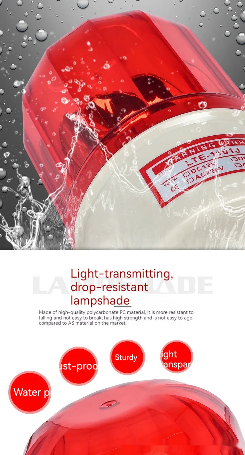LTE-1101J warning light with sound alarm, red rotating beacon, 2-3W, for industrial use