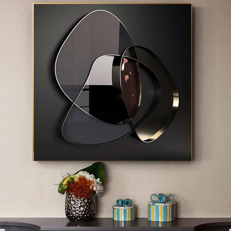 Modern abstract 3D metal wall art canvas painting frameless spray painting oil on canvas square 50x50cm