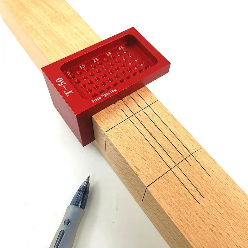T50 Mini Scribe woodworking ruler in red, alloy steel marking gauge for household woodworking, one kit.