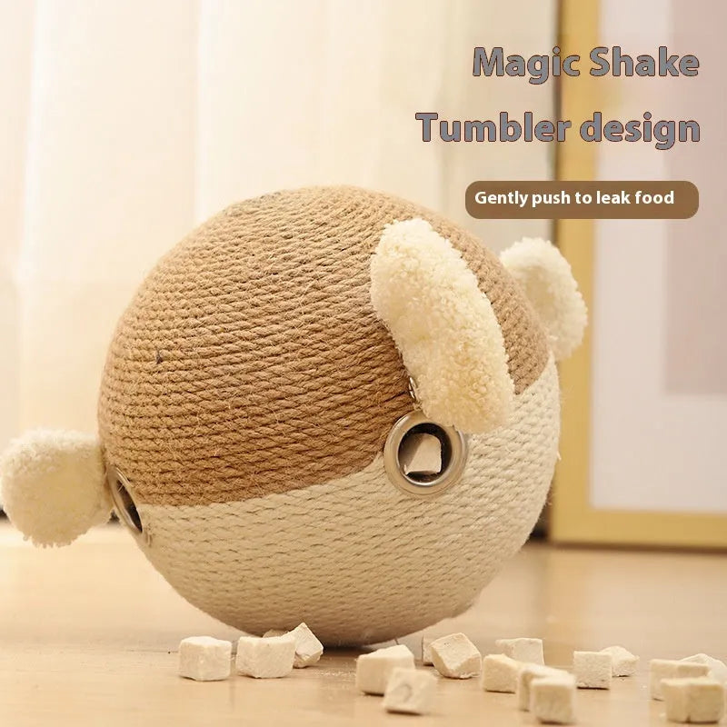 Sisal hemp pet puzzle feeder toy measuring 15cm with puffer leakage food dispensing design