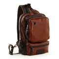 PU leather men's chest bag satchel in black, 21x13x34cm, with zip opening and ID pocket, fits 9.7 inch iPad