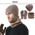 Winter men's wool knit hat scarf gloves three-piece set in gray casual style