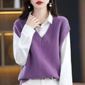 Women's creamy-white V-neck sleeveless knit vest with a raised 3D pattern texture.