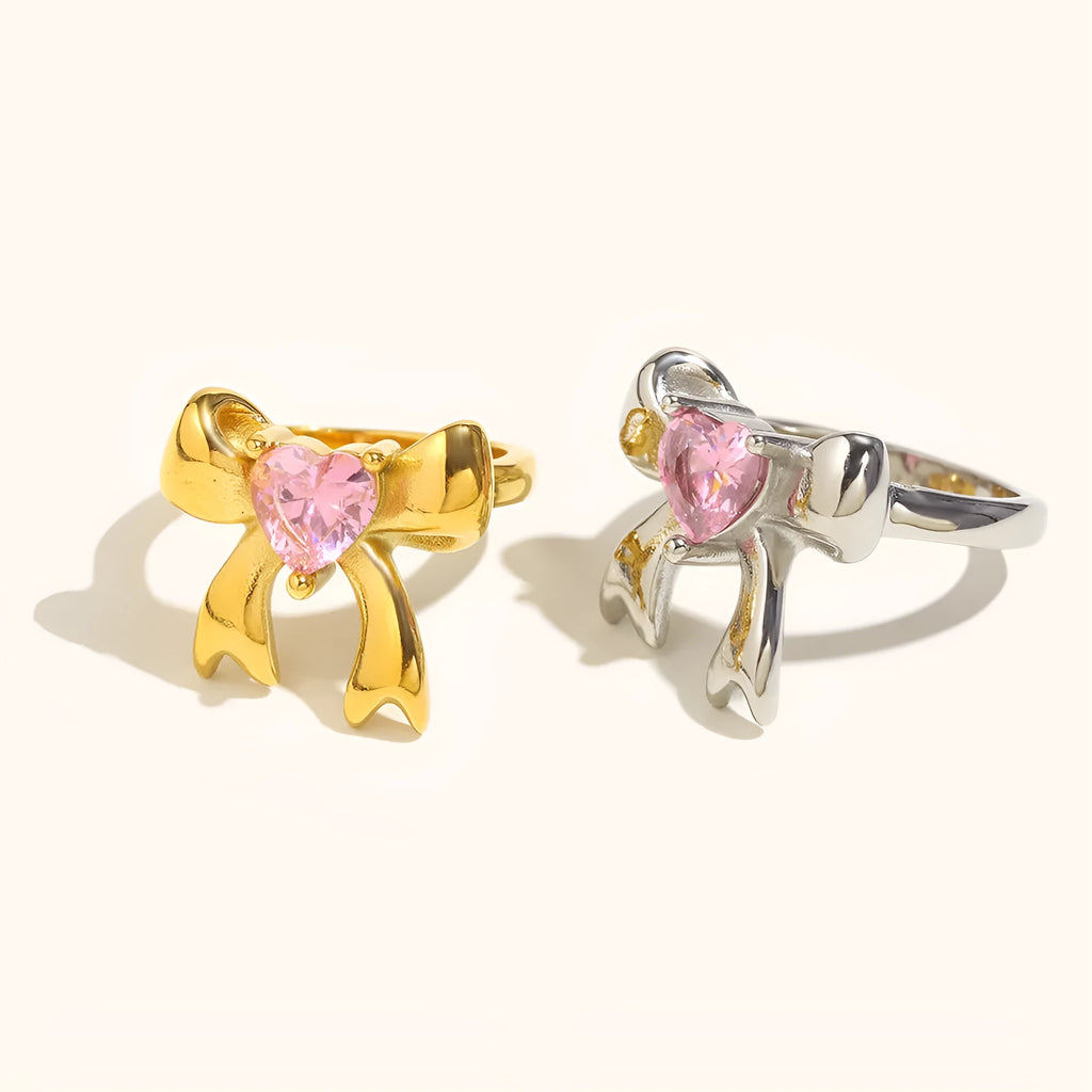 Stainless steel bowknot ring in gold or silver with geometric bow design, sizes No 6 to No 8