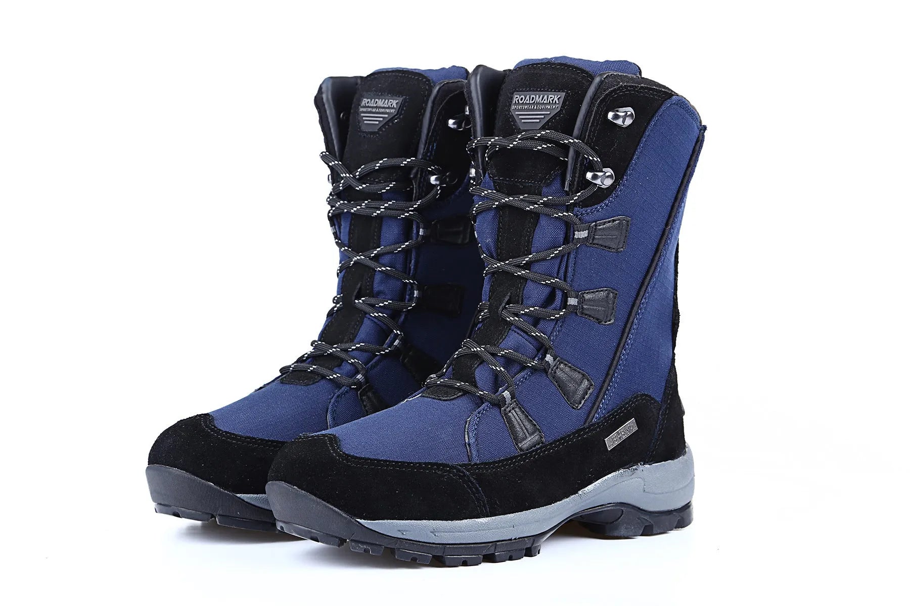 Women's mid-calf thermal snow boots in black with a genuine leather upper and rubber sole.