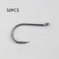 Barbed sea fishing hooks with ring eye and crooked point in a bulk pack for rock and saltwater fishing.