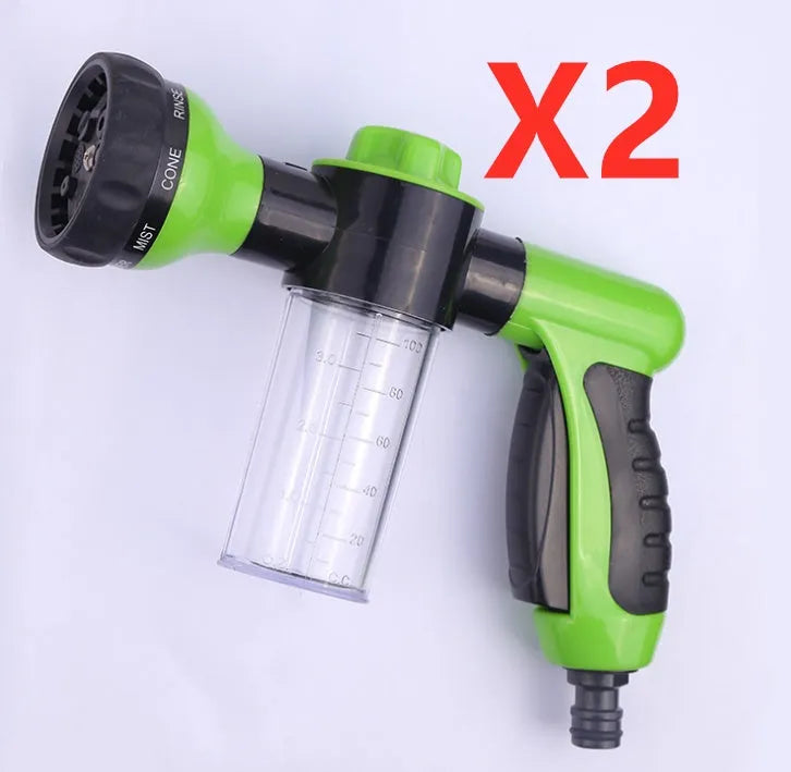 Green high-pressure foam spray gun with adjustable nozzle for car washing and garden watering