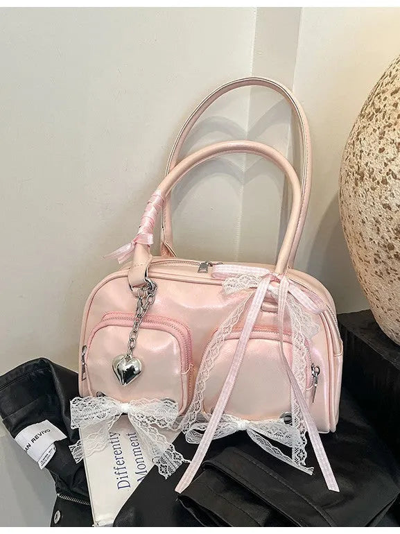 Soft PU leather casual shoulder bag in horizontal square shape with double straps and mobile phone compartment