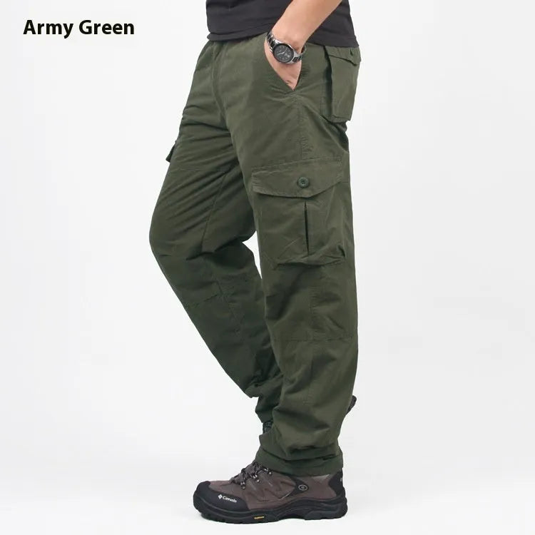 Men's thick khaki-colour velvet overalls with a straight-leg loose fit and wool lining.