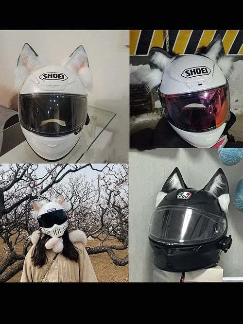 ABS plastic helmet decoration set featuring cat ears and tail for motorcycle helmets 62cm circumference