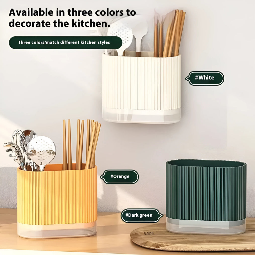 Modern plastic chopstick holder with cross-border drain design mounted on kitchen wall