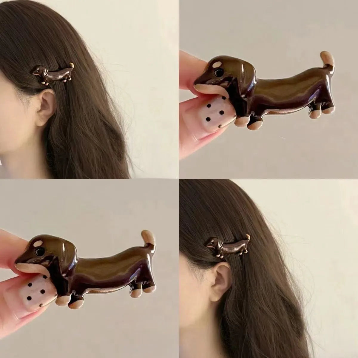 Loose delicate Dachshund dog barrettes hair clips with electroplated finish