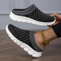 Women's striped Flyknit slipper shoes in sport style with hollow-out design and height increasing soles