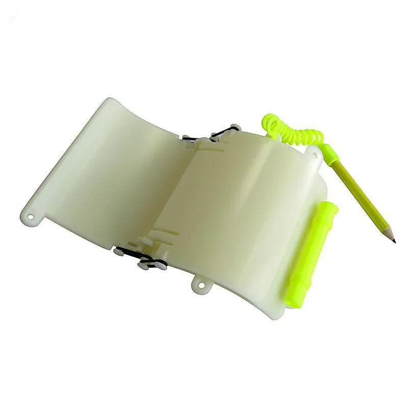 White luminous ABS wrist writing board for underwater diving communication with pencil and spare O-ring