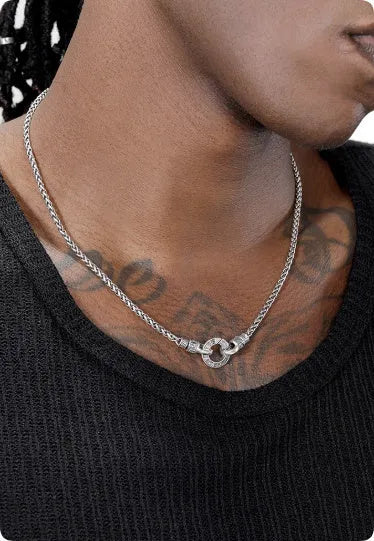 S925 sterling silver dainty clavicle necklace for women shown on a model, available in 50cm, 55cm and 60cm lengths.