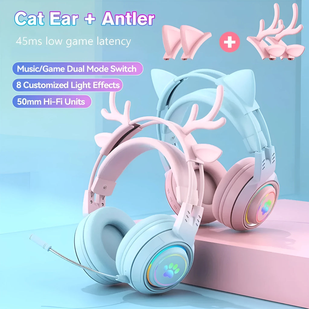 SY-T25 wireless Bluetooth headset ABS, gradient pink and blue colour, e-sports style design