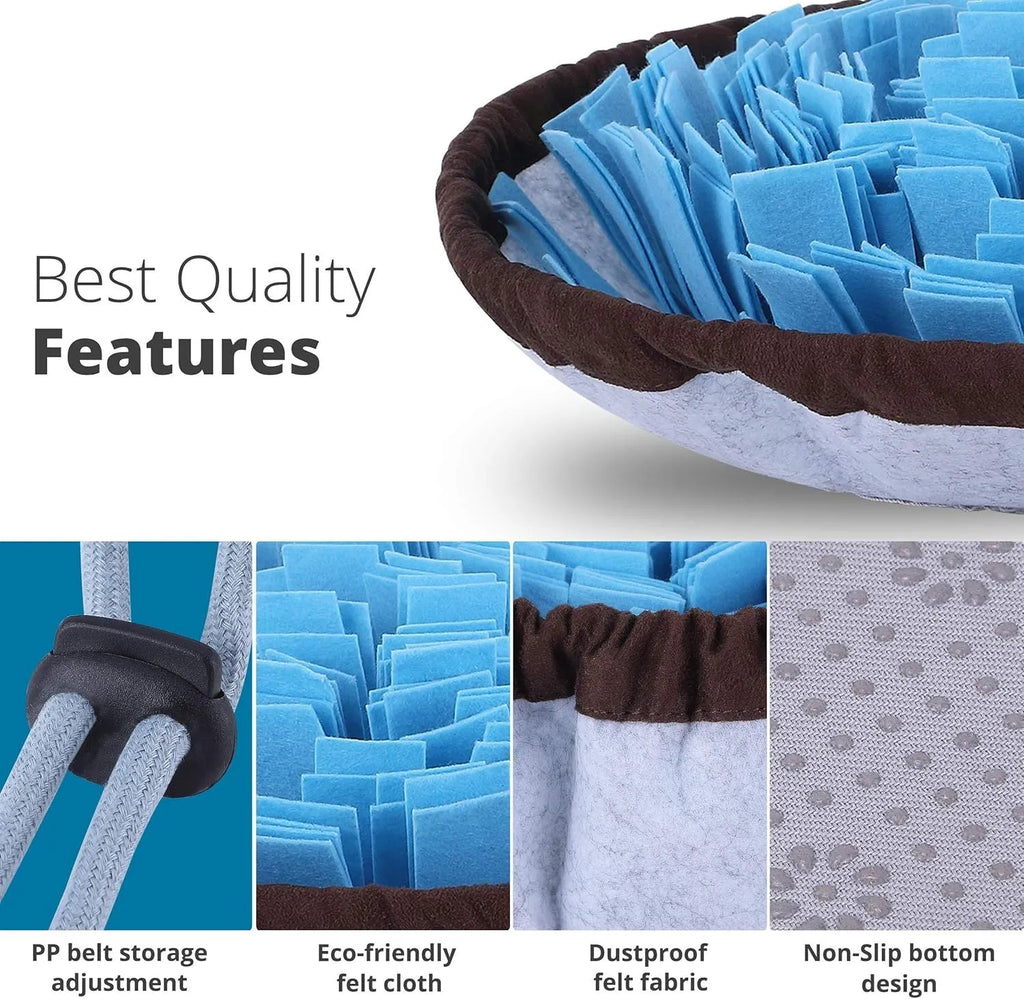 Adjustable blue and green dog snuffle mat for puzzle feeding and mental stimulation