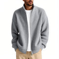 Men's loose-fit cardigan sweater in a chemical fibre blend, shown in a neutral colour.