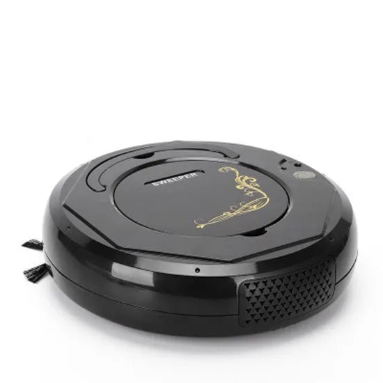 Blue Lazy Smart floor sweeping robot vacuum cleaner on a wooden floor