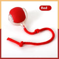 Interactive electronic cat toy ball with coloured lights on a carpet, showing Magic Tail and With Rope style variants.