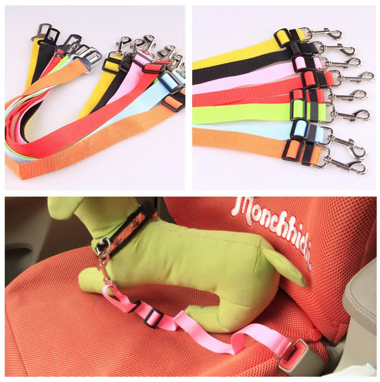 Fixed strap polyester dog seat belt in army green with metal clip and adjustable nylon strap for car safety