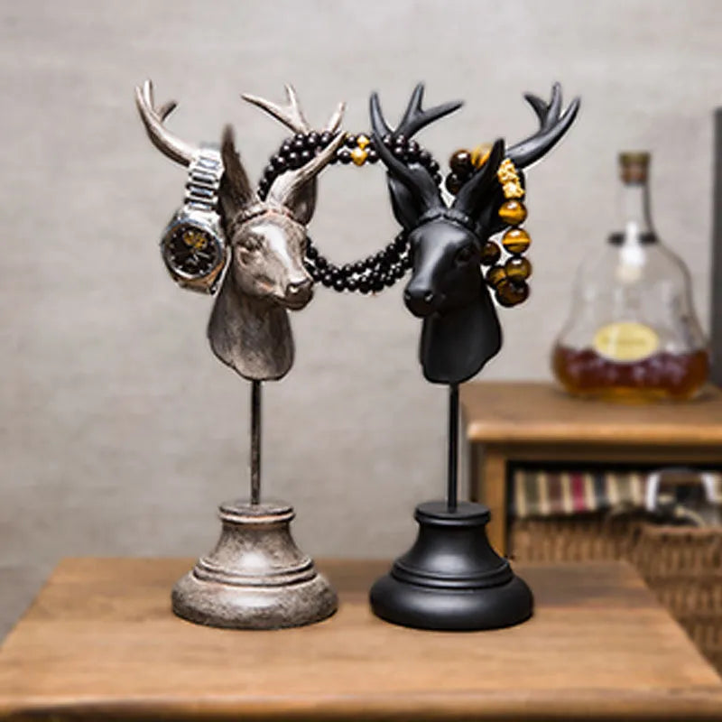 Natural resin animal ornament for home decor in black, white, or wood colour, 32cm tall.