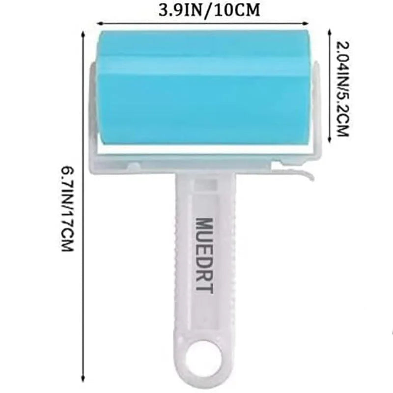 Washable lint roller pack with protective cover in blue, green, pink and yellow options for pet hair removal