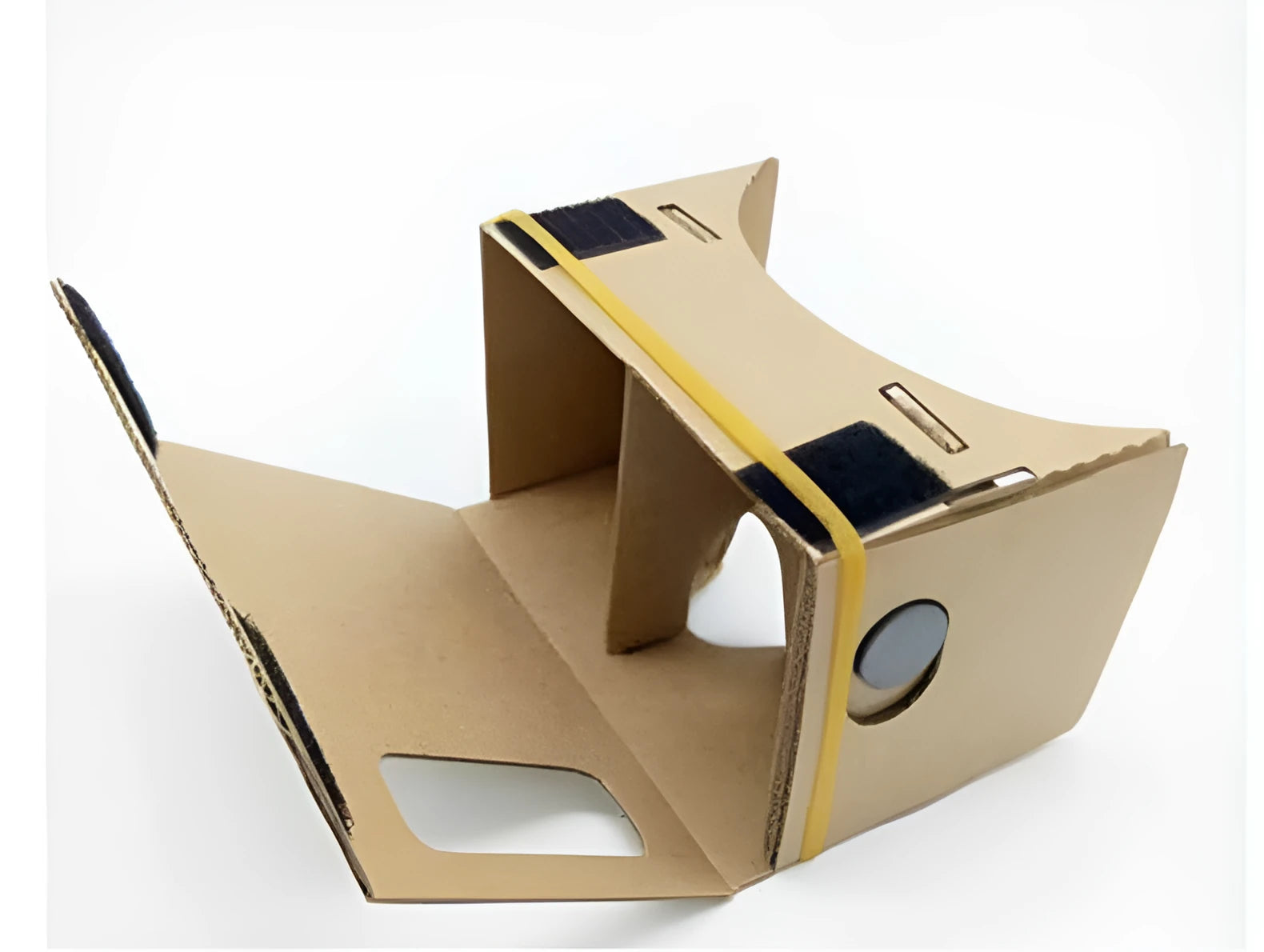 Pink and white VR Cardboard Glasses headset for 6-inch smartphones on a table.