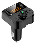 Black BT36B car Bluetooth MP3 player with FM transmitter plugged into a car cigarette lighter socket.