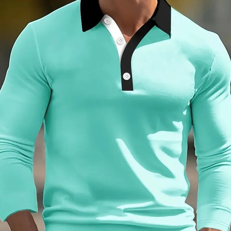Design Button Long Sleeve Retro Loose Top for men in polyester blend, loose fit pullover