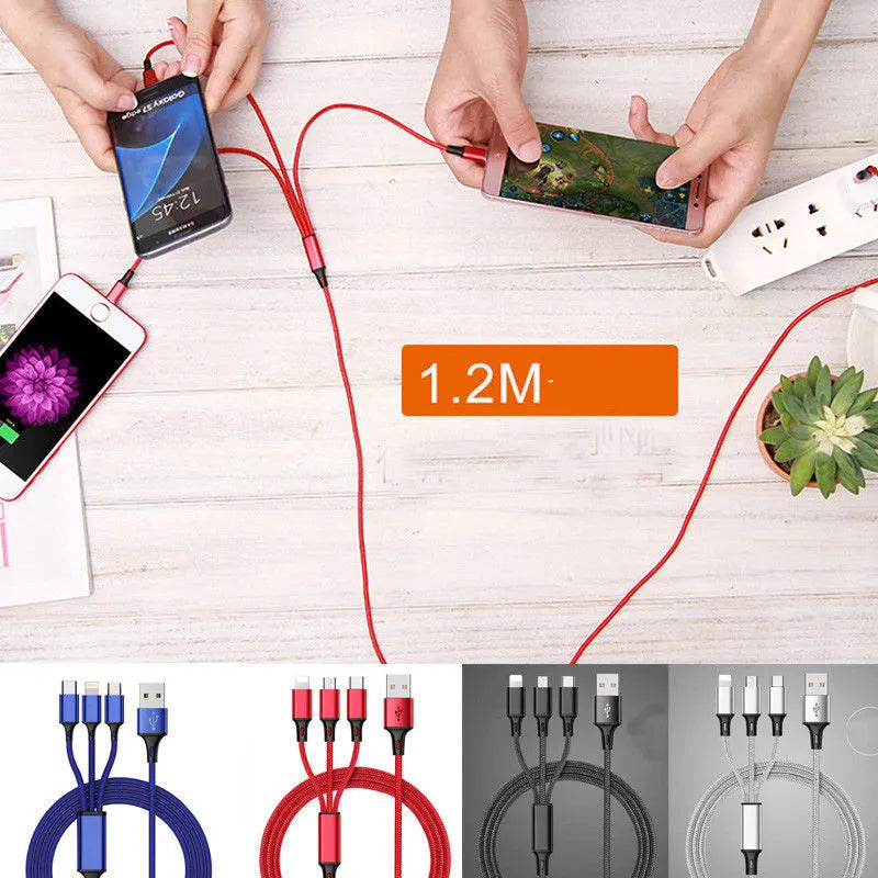 Braided 3-in-1 data cable with aluminium connectors in multiple colour options