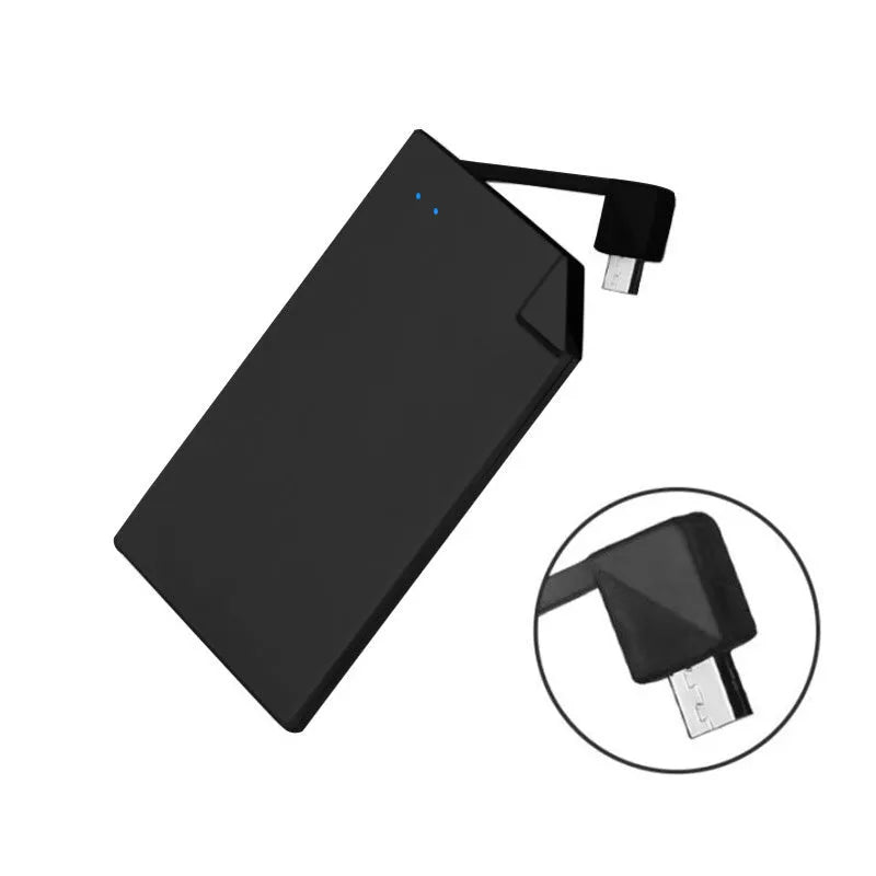 Ultra-slim silver graphene battery power bank 4000mAh on surface with cables