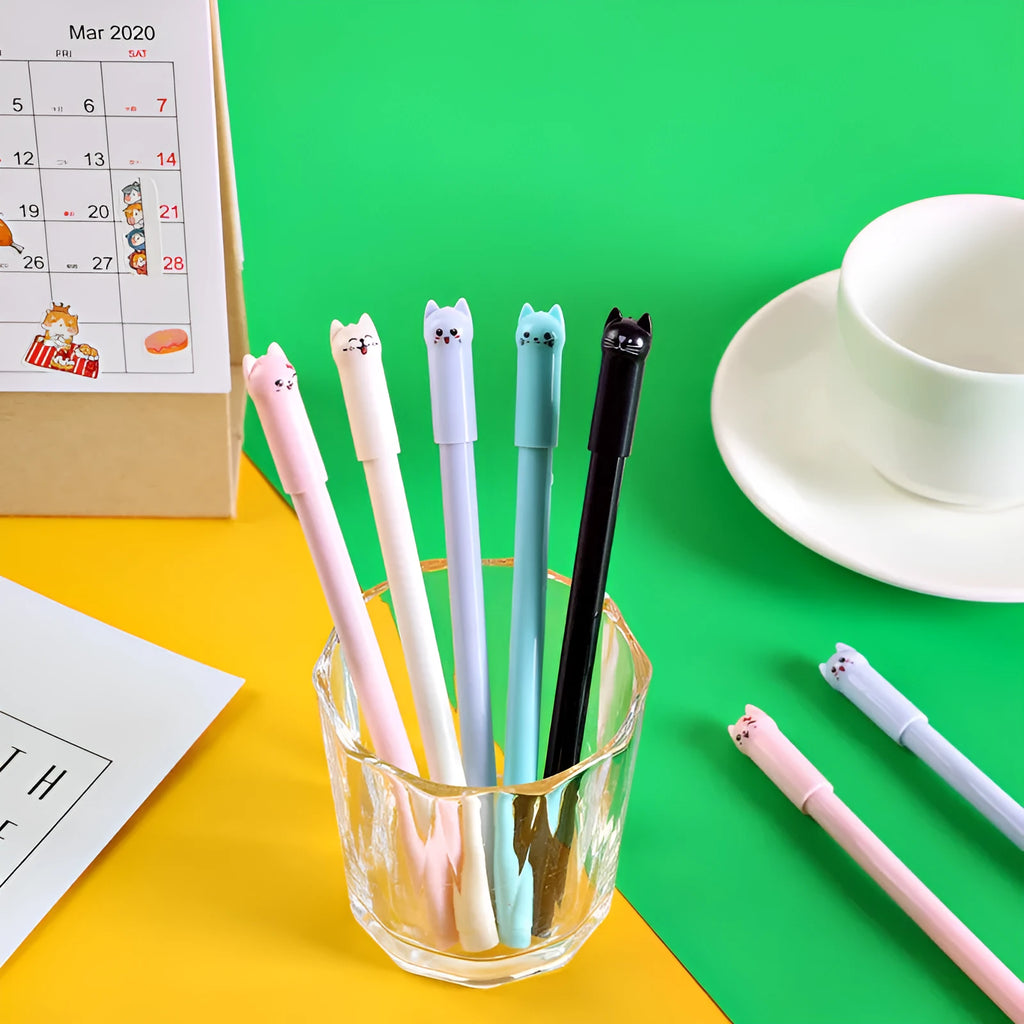 Cute pendulum cat gel pen with plastic shell and 0.5mm tip in multiple colour options