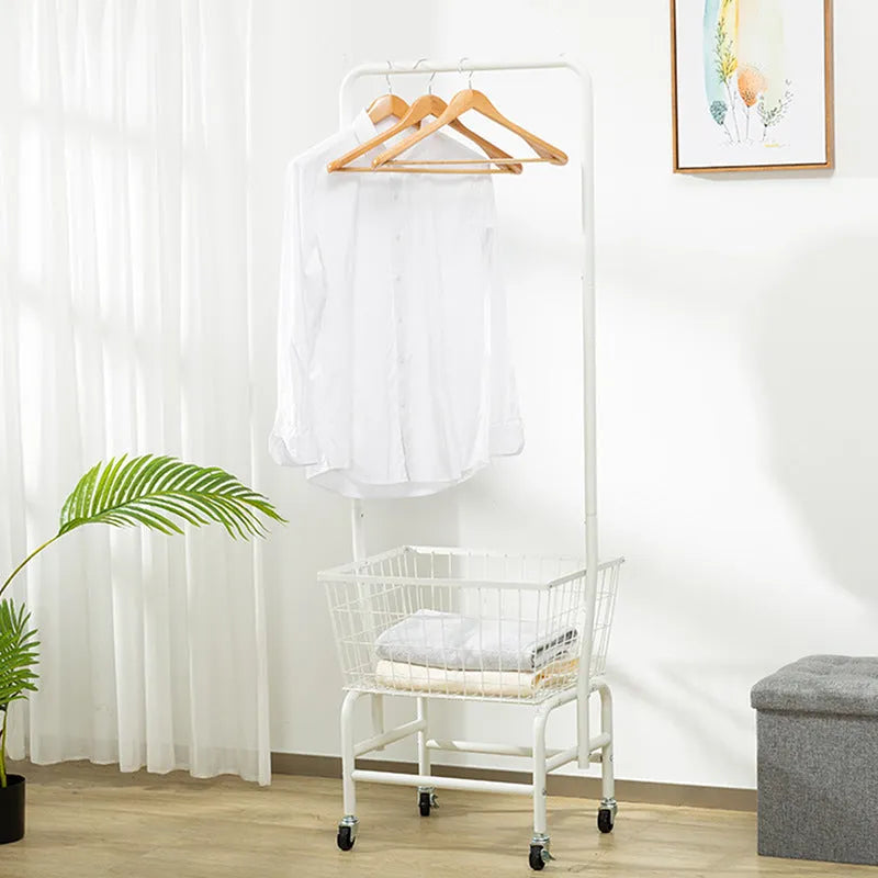 Iron single rod pulley storage car for wardrobe clothes rail organisation in white colour