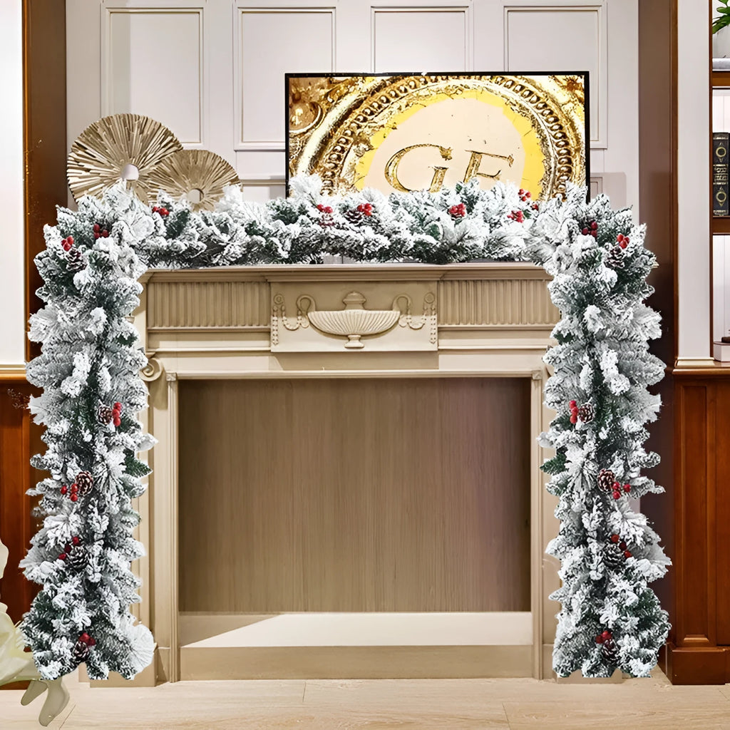 Christmas rattan vine decoration with flocking snow effect in American style design