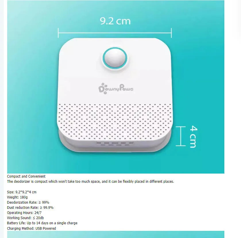 White DownyPaws smart cat litter odour purifier with compact square design