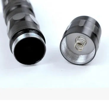 Black aluminium mini LED flashlight showing compact cylindrical design.
