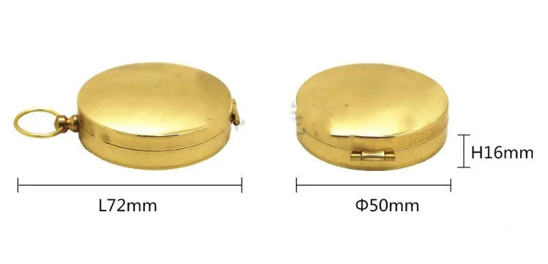 Metal flip compass outdoor pocket watch compass gold colour copper-tone close-up
