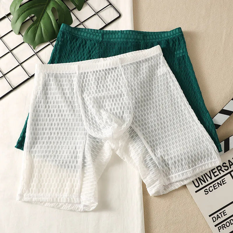 Men's solid colour lace shaping boxer shorts in white on a mannequin