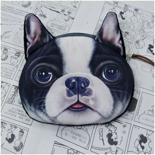 Cute cat face zipper coin purse in soft plush material, 13x12.5cm size, isolated on background