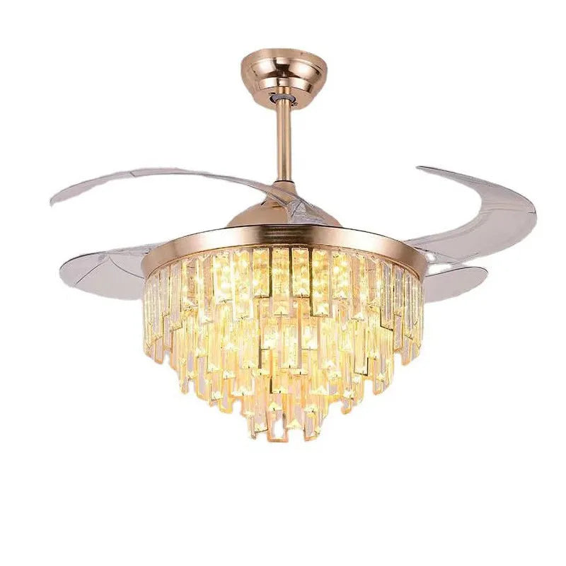 Invisible ceiling fan lamp with crystal shade and ABS blades in living room setting