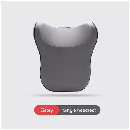 Car headrest and lumbar support cushion set in gray on a car seat