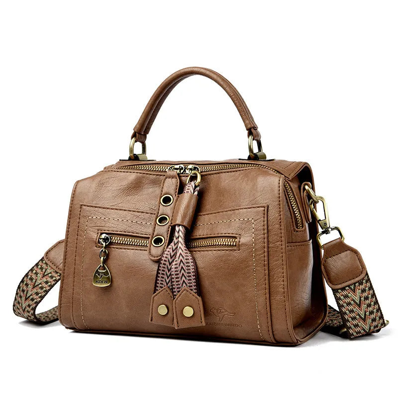 Grey retro-style women's crossbody bag in soft PU leather with horizontal square shape