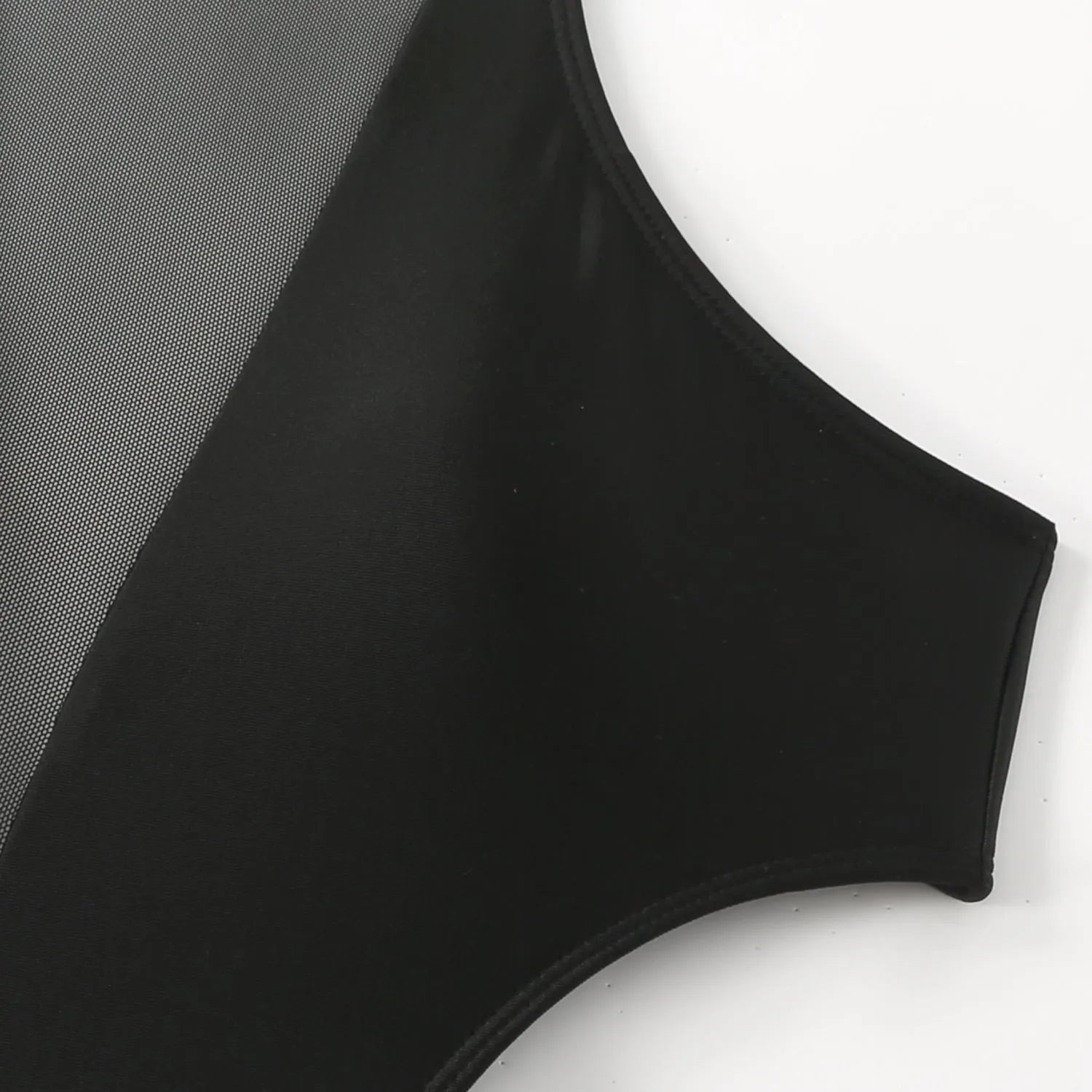 Black one-piece women's swimsuit with hollow out strap detail on the back.