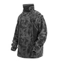 Men's black and gray tie dye print sweater with finger turtleneck and loose drop-shoulder sleeves.