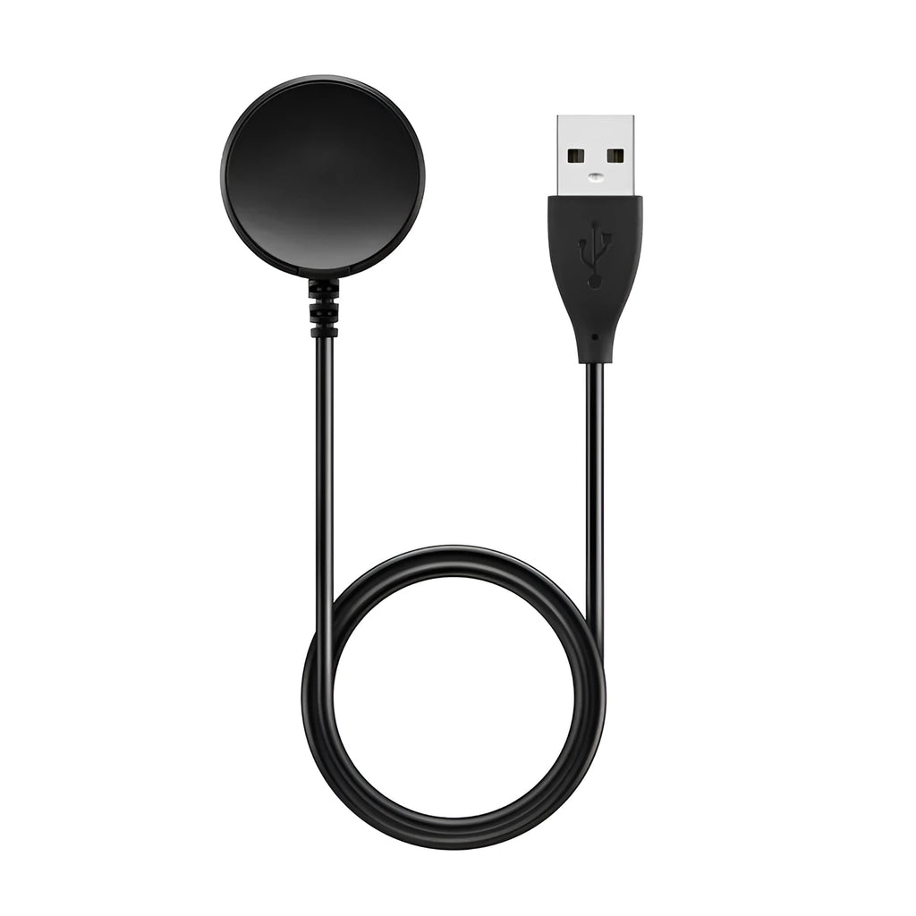 Black plastic USB watch charger with wireless fast charging capability measuring 34mm x 10mm