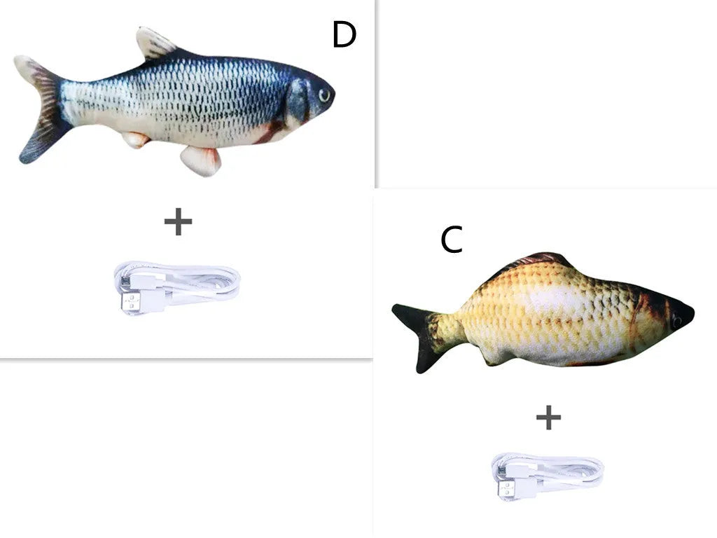 Electronic jumping fish cat toy 30cm long with USB charging cable
