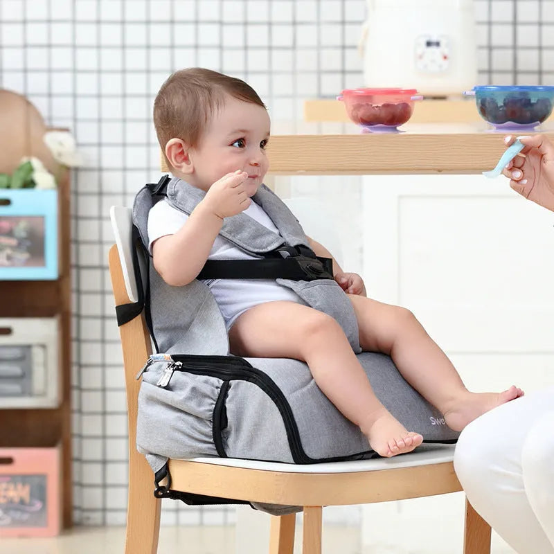 Portable baby dining chair seat in cloth, 850g, light grey or khaki, no frame or armrests, for children
