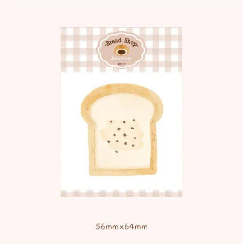 Food Bread Handbook notepad showing 85mm by 120mm size and four colour options: Bread01, Bread02, Tomato, Yogurt.